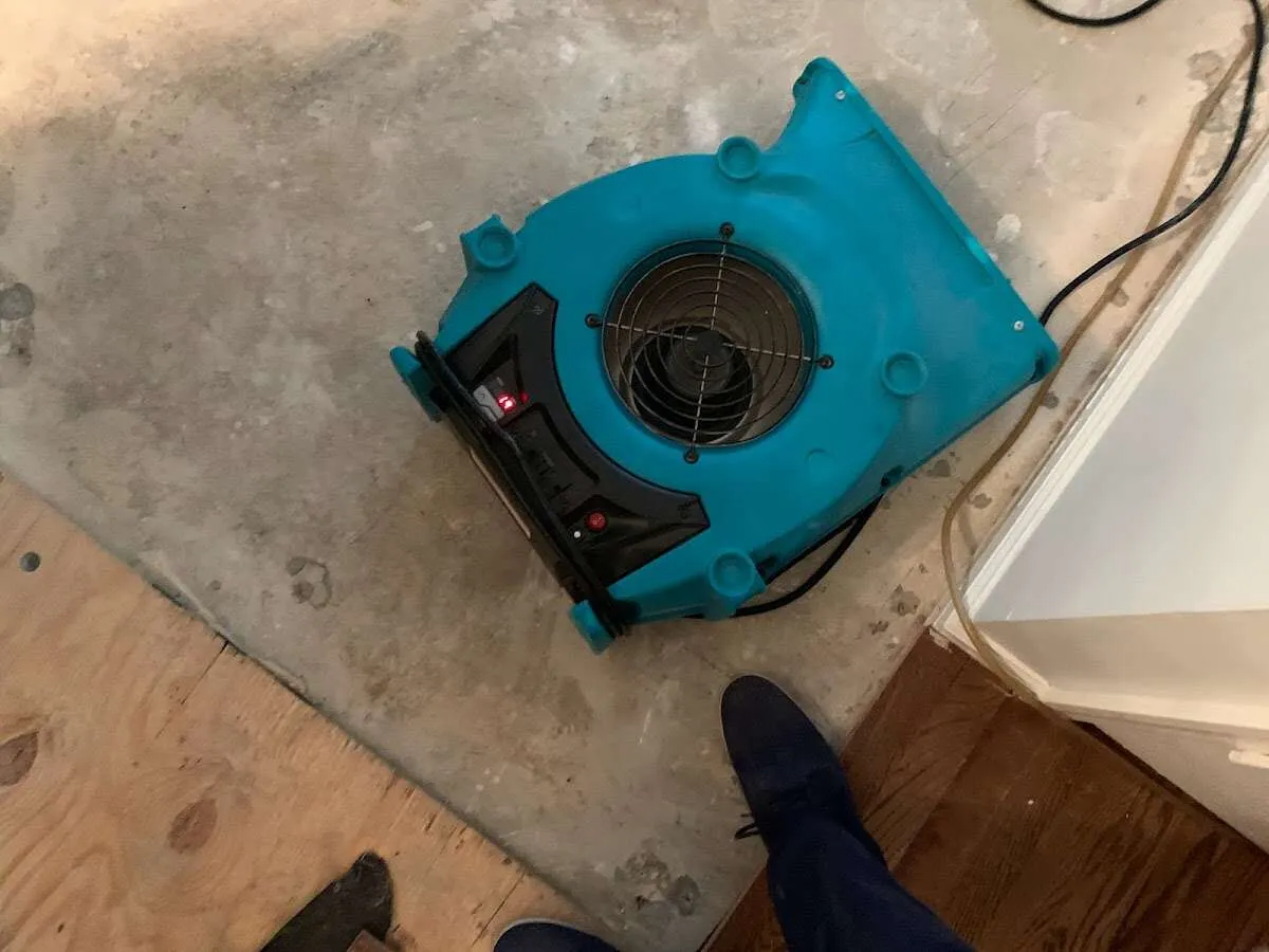 Air mover drying subfloor during Commercial Water Damage Restoration in Lincolnia